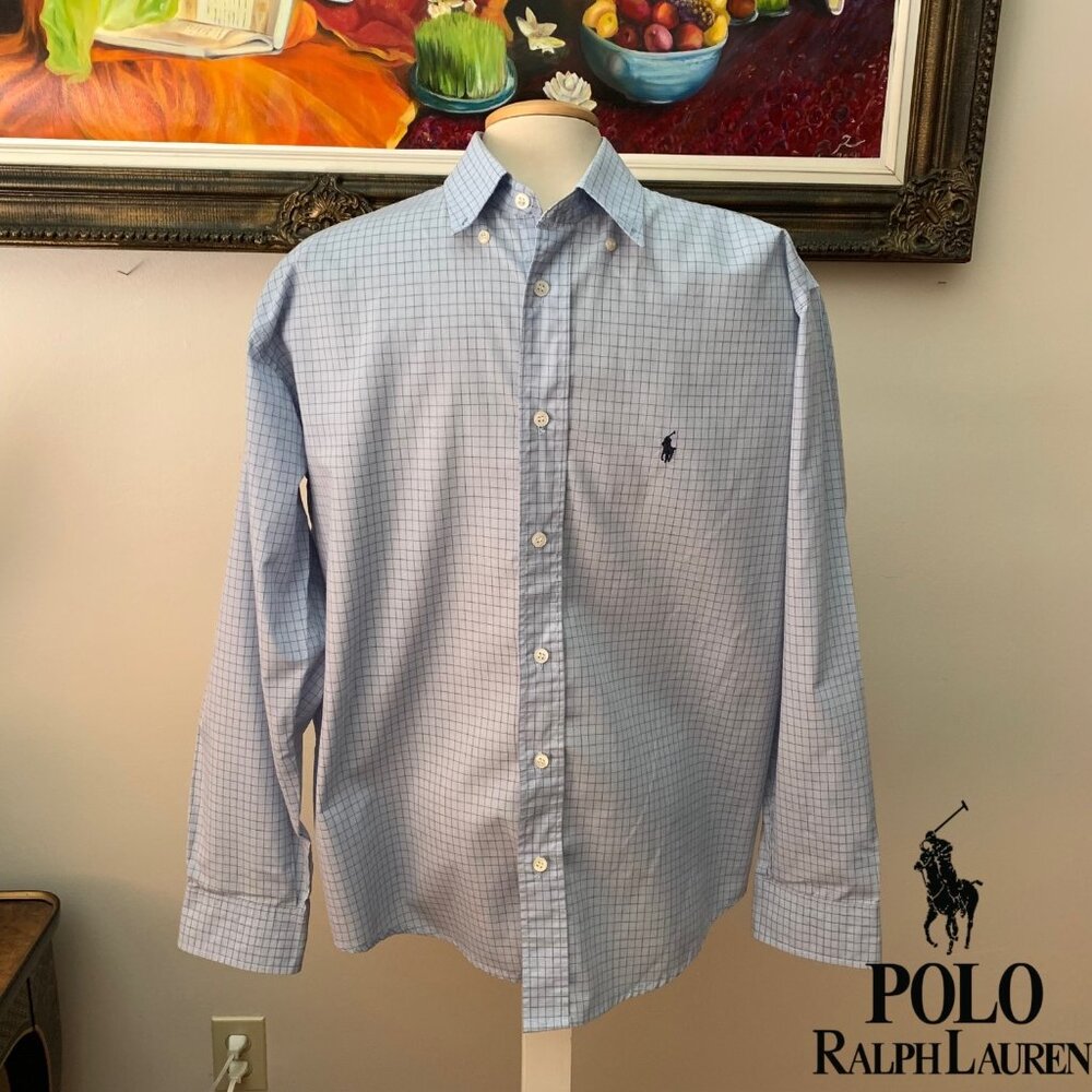 Polo Ralph Lauren Men’s Yarmouth L Shirt Checkered Light Blue Button Down